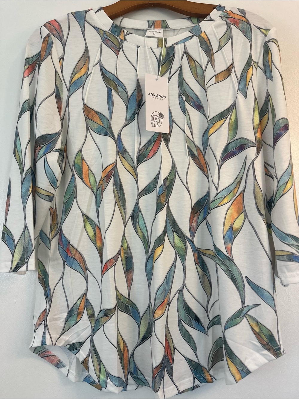 Xieerduo White Multicolor Leaf-Print Blouse